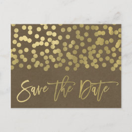Cartão Postal De Anúncio Dourado Moderno Chic Rústico Kraft Save the Date