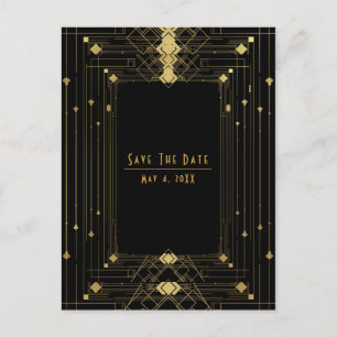 Cartão Postal De Anúncio Dourado Preto Deco Gatsby Rugindo Anos 20 Salvar a