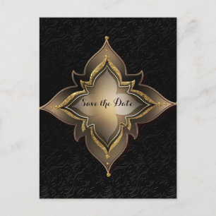 Cartão Postal De Anúncio Dourado Preto Glam Flor Exótica Salve a Data