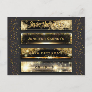Cartão Postal De Anúncio Dourado Preto Salvar a Bolsa mensageifesta de aniv