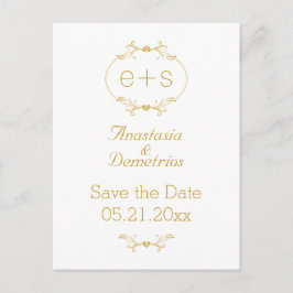 Cartão Postal De Anúncio Dourado quadro com as iniciais casamento Salvar a