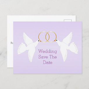Cartão Postal De Anúncio Doves Design Lilac Colorida Casamento Salvar A Dat