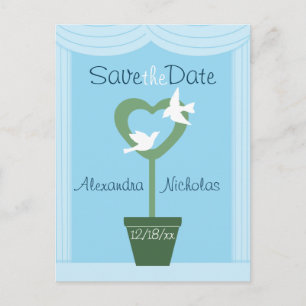 Cartão Postal De Anúncio Dovs and Heart Topiary Save the Date Postcard