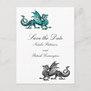 Cartão Postal De Anúncio Dragão de Prata Teal Salve o Cartão-Postal de Data