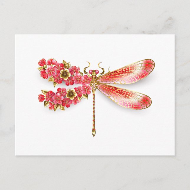 Cartão Postal De Anúncio Dragonfly com joalheria sakura (Frente)