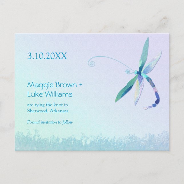 Cartão Postal De Anúncio Dragonfly Country Weding Date (Frente)