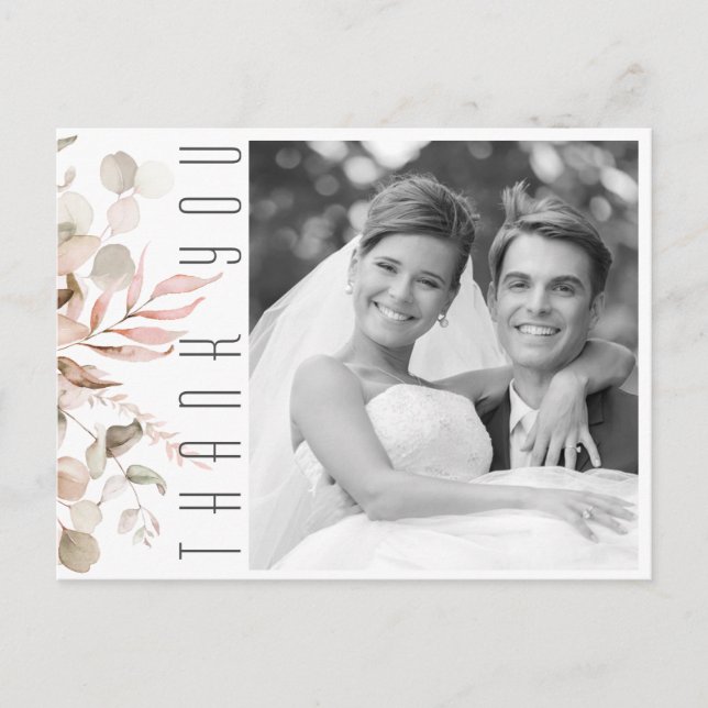 Cartão Postal De Anúncio Dreamy Foliage Wedding Obrigado Blush Pink ID817 (Frente)