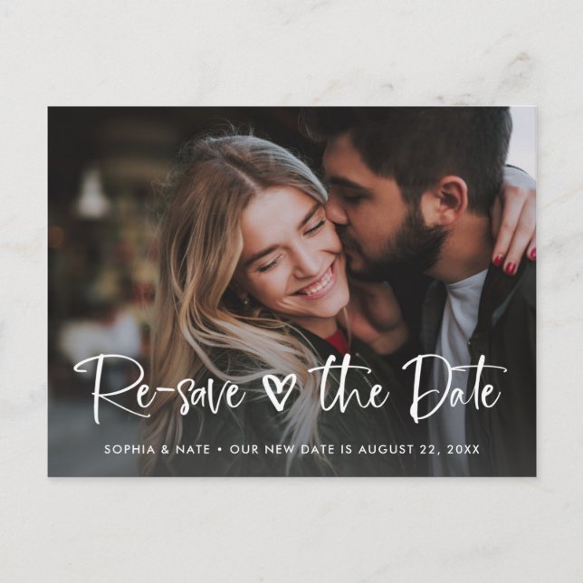 Cartão Postal De Anúncio Duas Fotografias | White Heart and Script Change t (Frente)