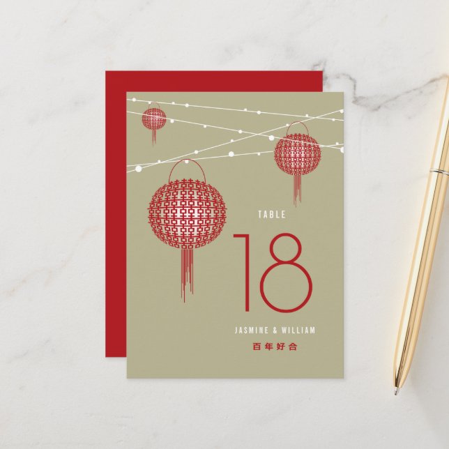 Cartão Postal De Anúncio Dupla Felicidade Lanterna Vermelha Número da Tabel (Frente/Verso In Situ)