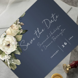 Cartão Postal De Anúncio Dusty Blue Boho Casamento Salvar a Data