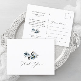 Cartão Postal De Anúncio Dusty Blue Floral Casamento Obrigado Cartão-postal