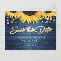Dusty Blue Rustic Sunflower Casamento Salvar Data