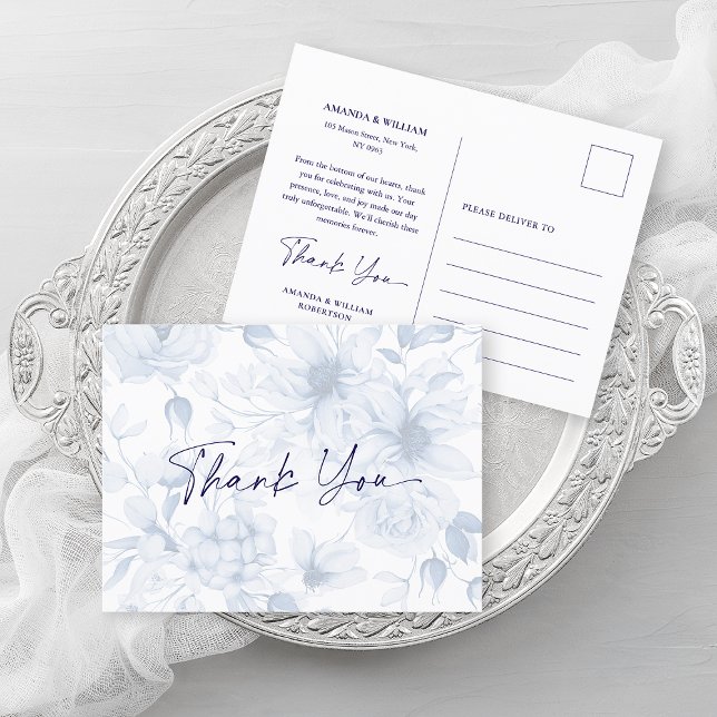 Cartão Postal De Anúncio Dusty Blue Wedding Thank You Card  (Criador carregado)