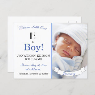 Cartão Postal De Anúncio É um menino! Nascimento da Foto do Bebê Azul Moder