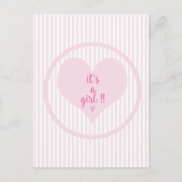 Cartão Postal De Anúncio É UMA MENINA - Listras rosa e branco