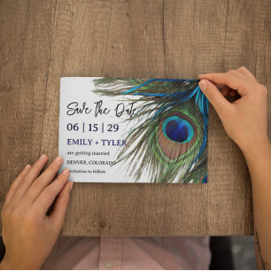 Cartão Postal De Anúncio Economias de Boho da pena do pavão de turquesa do