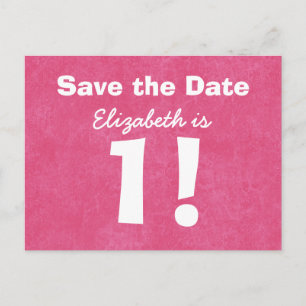 Cartão Postal De Anúncio Economias do primeiro aniversario o branco do rosa