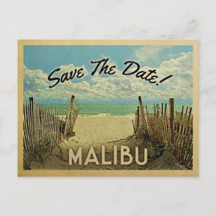 Cartão Postal De Anúncio Economias do vintage da praia de Malibu a data