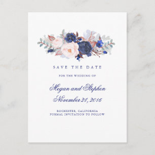 Cartão Postal De Anúncio Economias elegantes florais do marinho a data