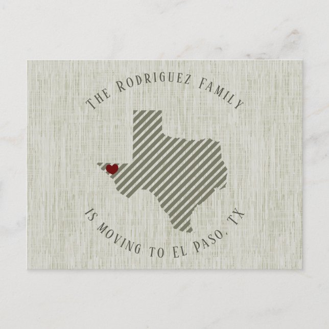 Cartão Postal De Anúncio El Paso Green Linen e Heart Texas Moving (Frente)
