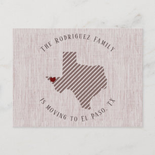 Cartão Postal De Anúncio El Paso Rosa Linen e Heart Texas se movendo