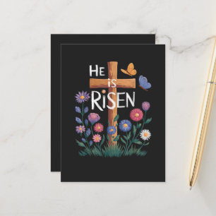 Cartão Postal De Anúncio Ele Ressuscitou Jesus Floral Páscoa Cristã