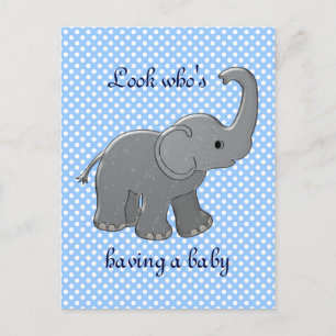 Cartão Postal De Anúncio elefante de chá de fraldas azul