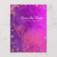 Elefante Roxo Rosa Laranja & Dourado Save the Date