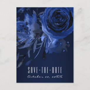 Cartão Postal De Anúncio Elegância de Inverno Floral Rosa Azul Ousado Salve