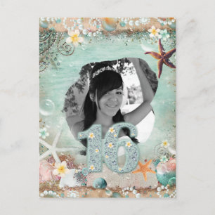 Cartão Postal De Anúncio Élegant Beach Sea Starfish Pearls 16º 16 Aniversár