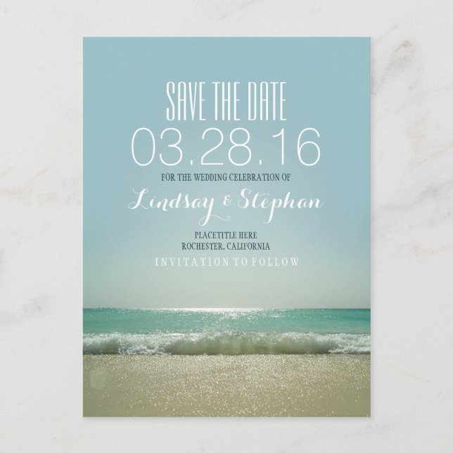 Cartão Postal De Anúncio Elegant Beach Wedding Save the Date (Frente)