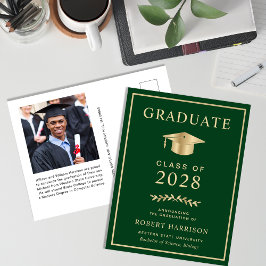 Cartão Postal De Anúncio Elegant College Photo Green Gold Graduation