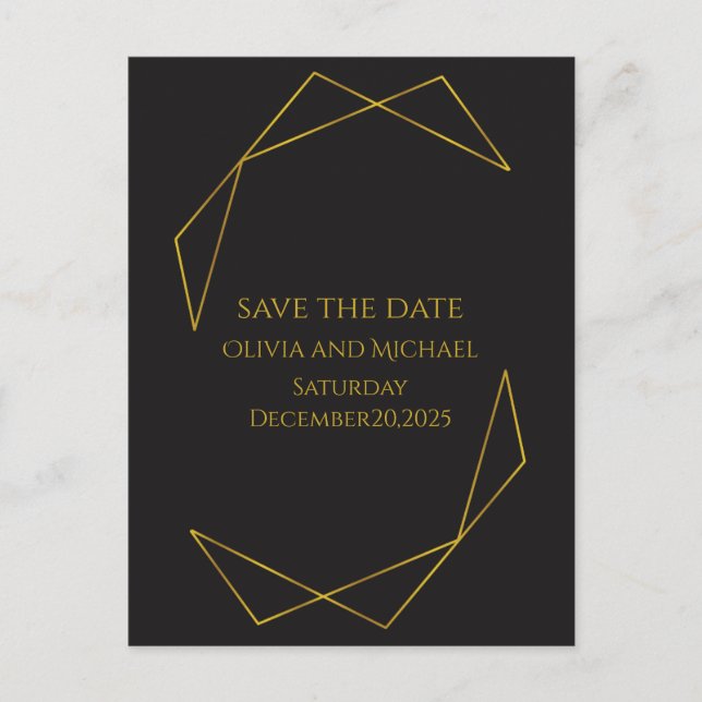 Cartão Postal De Anúncio Elegant dark and gold save the date card (Frente)