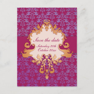 Cartão Postal De Anúncio Elegant elephant save the date purple/gold card