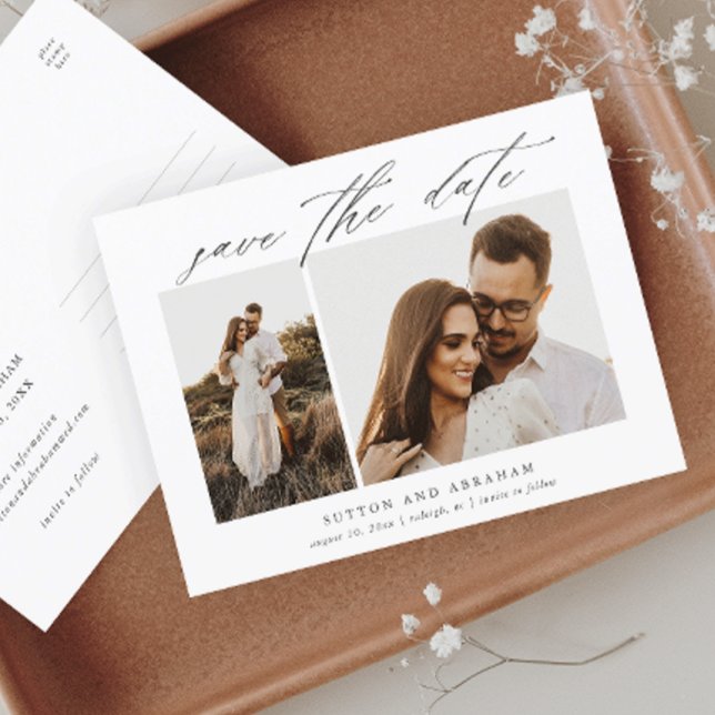 Cartão Postal De Anúncio Elegant Script 2 Foto Casamento Save the Date (Criador carregado)