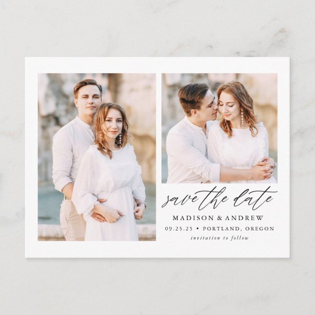 Cartão Postal De Anúncio Elegant Script 2 Foto Salve a Data (Frente)