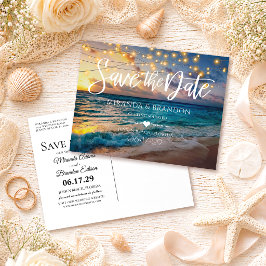 Cartão Postal De Anúncio Elegant Summer Sunset Beach Wedding Save the Date
