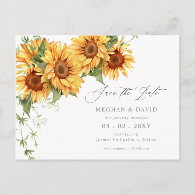 Cartão Postal De Anúncio Elegant Sunflowers Garden Floral Save the Date (Frente)