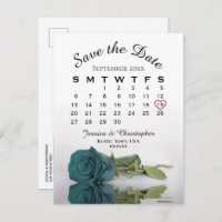 Elegant Teal Rose Wedding Calendar Save the Date