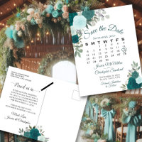 Elegant Teal Roses Wedding Save the Date Calendar