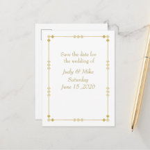 Elegant White & Gold Art Deco Save the date card