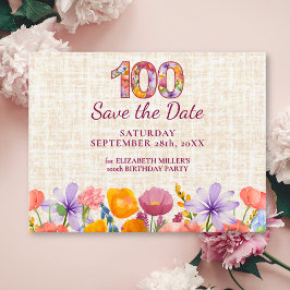 Cartão Postal De Anúncio Elegant Wildflower 100th Birthday Save the Date