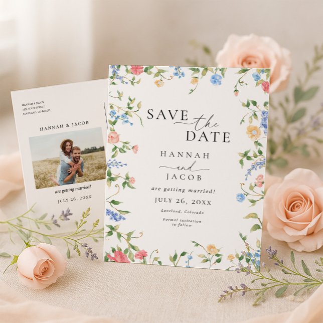 Cartão Postal De Anúncio Elegant Wildflower Floral Save the Date Wedding (Criador carregado)