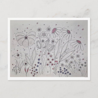 Cartão Postal De Anúncio Elegant Wildflower Meadow Line Art