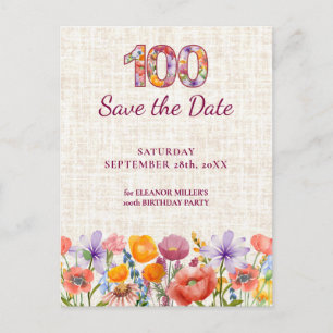 Cartão Postal De Anúncio Elegante 100º Aniversário - Número Floral 100