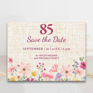 Cartão Postal De Anúncio Elegante 85º Aniversário para Ela - Floral de Linh