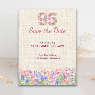 Cartão Postal De Anúncio Elegante 95º Aniversário para Ela - Flores Rosa