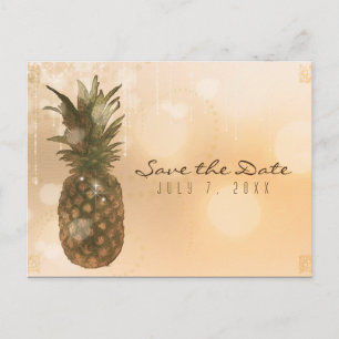 Cartão Postal De Anúncio Elegante Abacaxi Dourado Glam Salve a Data