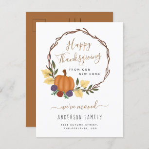 Cartão Postal De Anúncio Elegante Ação de Graças Outono Pumpkin Wreath Move
