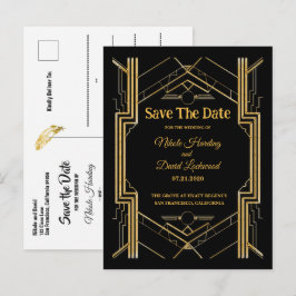 Cartão Postal De Anúncio Elegante Art Deco Gatsby Salvar A Data